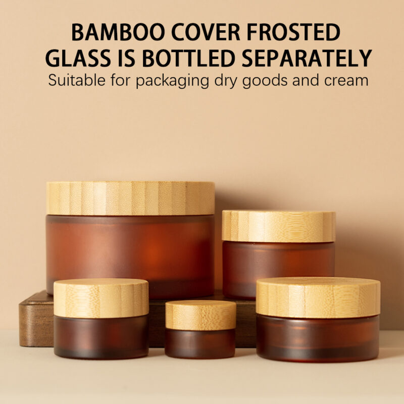 Mat Green 100g Stocked Empty Glass Cream Jar With Bamboo Lid 60ml Capacity Face Cream Lip Balm Eye Cream Scrubs Screw Cap Seal