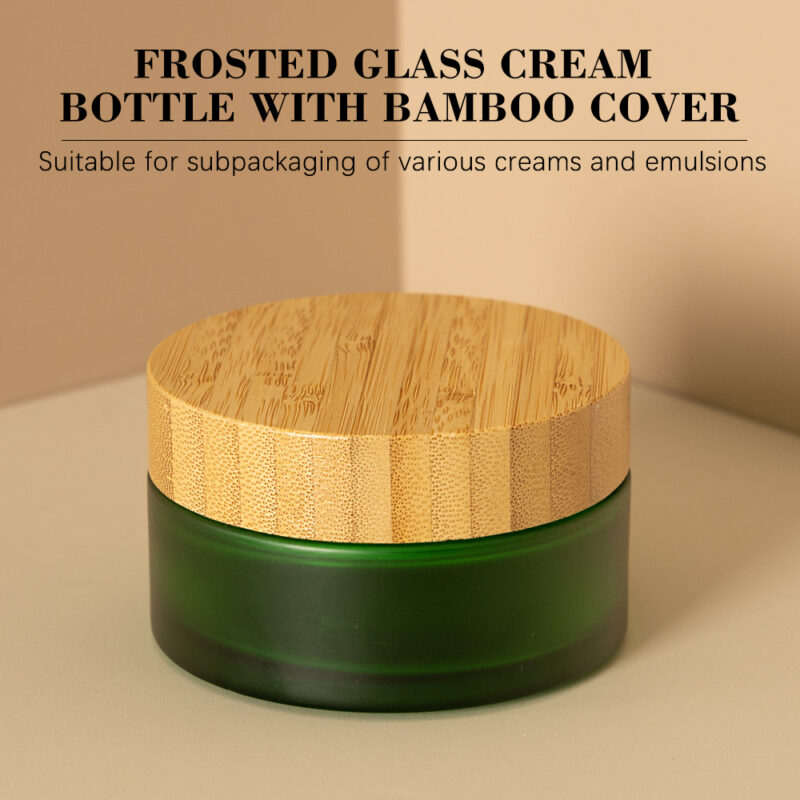 Mat Green 100g Stocked Empty Glass Cream Jar With Bamboo Lid 60ml Capacity Face Cream Lip Balm Eye Cream Scrubs Screw Cap Seal