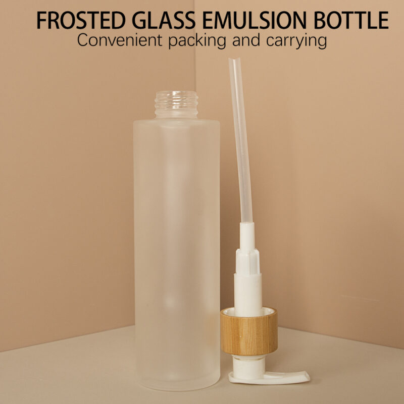 2025 New Frosted Glass Pump Lotion Bottle 100ml 120ml 150ml 200ml Long Mouth With Bamboo Lid for Skin Care Cream Serum Packaging