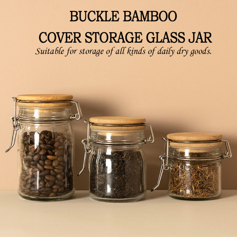 New Design Glass Sealed Jars With Bamboo Clip Lid Low MOQ 200ml Sustainable Storage Bottles for Honey Food Snacks