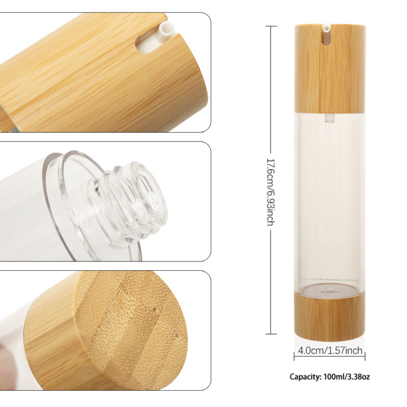 Refillable Transparent Plastic Airless Bottles 30/50/100ml With Bamboo Pump Head for Water Lotions Cosmetics-Package - Image 3