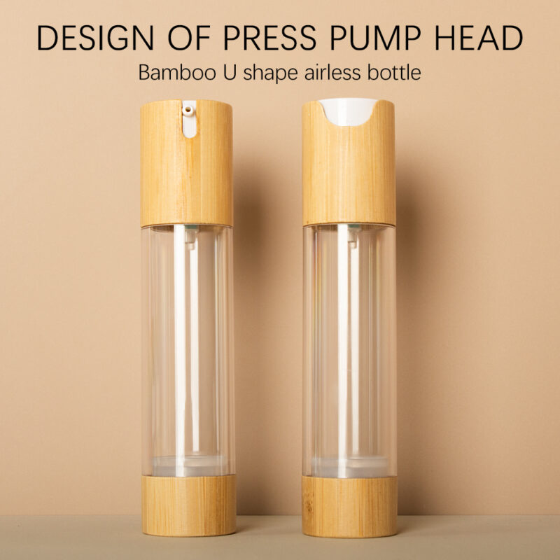 Refillable Transparent Plastic Airless Bottles 30/50/100ml With Bamboo Pump Head for Water Lotions Cosmetics-Package