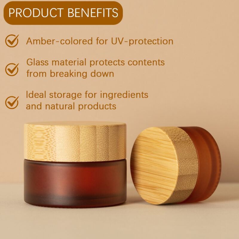 Mat Green 100g Stocked Empty Glass Cream Jar With Bamboo Lid 60ml Capacity Face Cream Lip Balm Eye Cream Scrubs Screw Cap Seal - Image 3