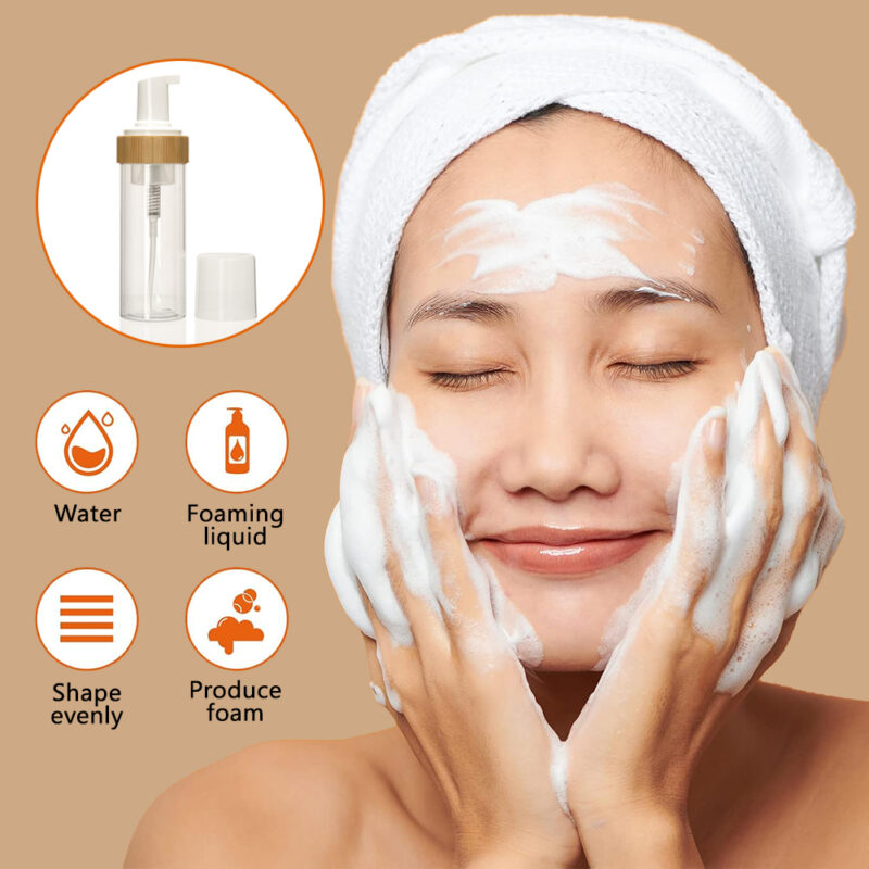Stocked 150ml 5oz Plastic Foam Pump Bottle Dispenser Bamboo Ring Cylinder Shape Shampoo Cosmetics Facial Cleanser Packaging Box - Image 3