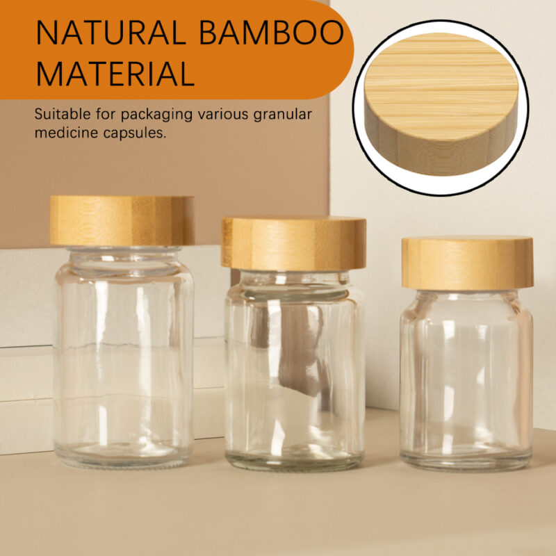 Multiple Sizes 50/60/80/100/120/150ml Glass Storage Jar With Bamboo Screw Lid Flat Shape for Food Medicine Spices Etc - Image 2