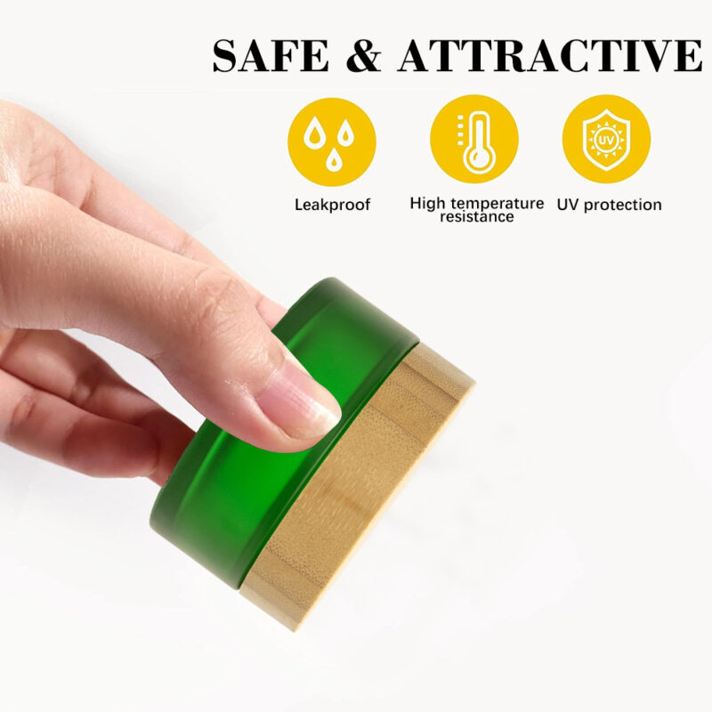 Mat Green 100g Stocked Empty Glass Cream Jar With Bamboo Lid 60ml Capacity Face Cream Lip Balm Eye Cream Scrubs Screw Cap Seal - Image 3