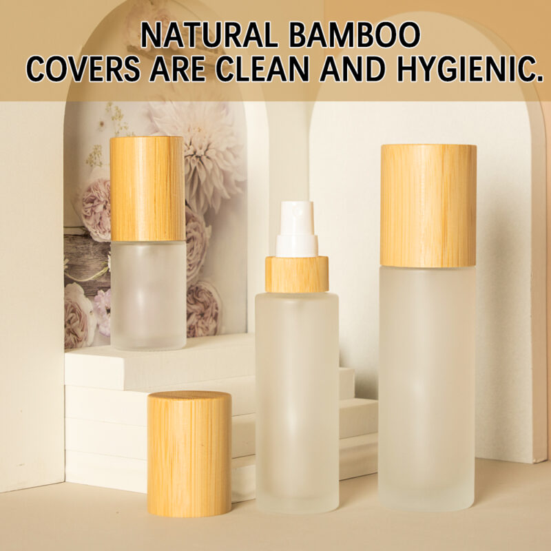 High Quality Frosted Glass Spray Bottle 30/60/100ml Bamboo Lid With Roll Cap & Fine Mist Screen Printed Surface in Stock - Image 2