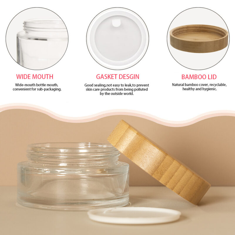 Eco-Friendly Bamboo Cosmetic Packaging Set 15g 30g 50g Flat Jar With Bamboo Cap 100ml Cream Bottle Packed in a Box - Image 3