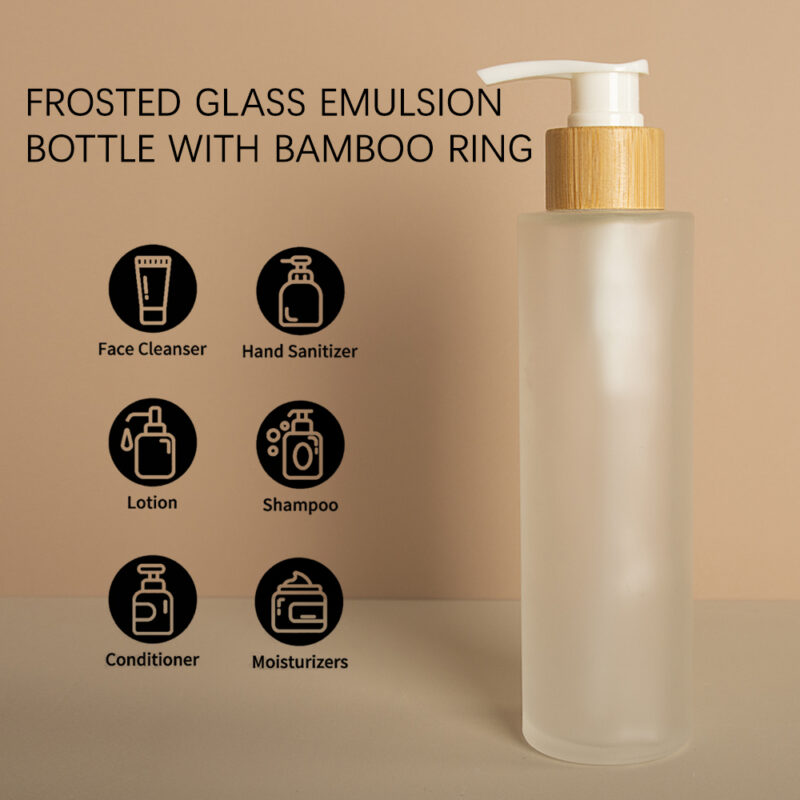 2025 New Frosted Glass Pump Lotion Bottle 100ml 120ml 150ml 200ml Long Mouth With Bamboo Lid for Skin Care Cream Serum Packaging - Image 3