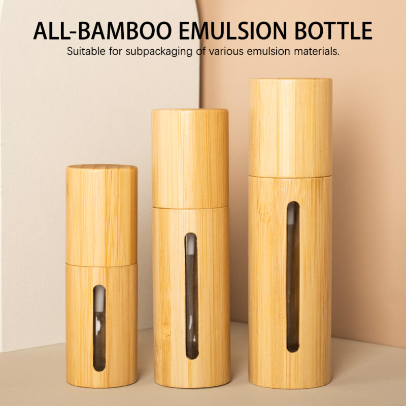 Travel-Size Flat Glass Jar Bamboo Pump Emulsion Cream Lotion Dispenser Toiletries Bottle Cosmetic Container Jar Diffuser Use
