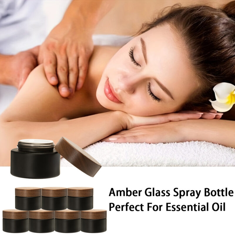 Mat Black 30ml-50ml Flat Glass Cream Jars With Wooden Screw Cap for Powder/Ointment Storage and Face Cream Use - Image 4