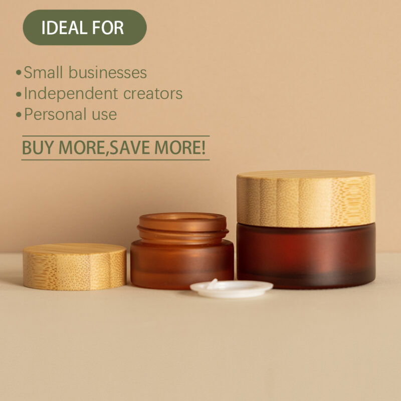 Mat Green 100g Stocked Empty Glass Cream Jar With Bamboo Lid 60ml Capacity Face Cream Lip Balm Eye Cream Scrubs Screw Cap Seal - Image 4