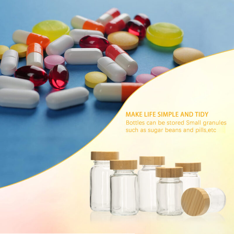 Multiple Sizes 50/60/80/100/120/150ml Glass Storage Jar With Bamboo Screw Lid Flat Shape for Food Medicine Spices Etc - Image 3
