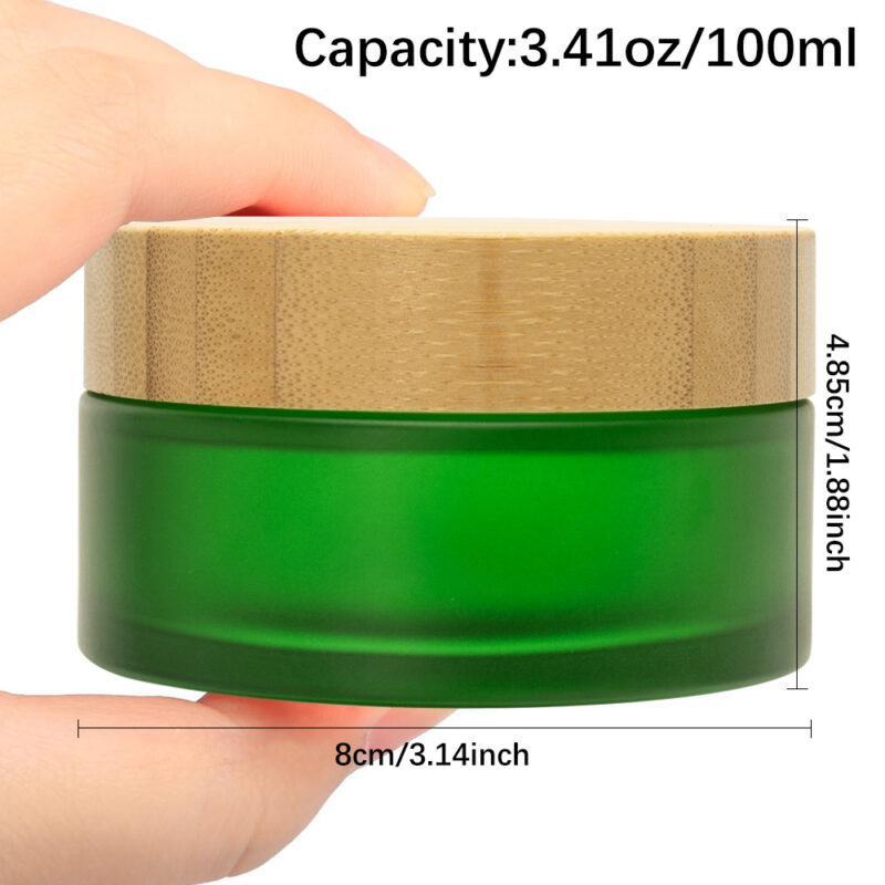 Mat Green 100g Stocked Empty Glass Cream Jar With Bamboo Lid 60ml Capacity Face Cream Lip Balm Eye Cream Scrubs Screw Cap Seal - Image 4