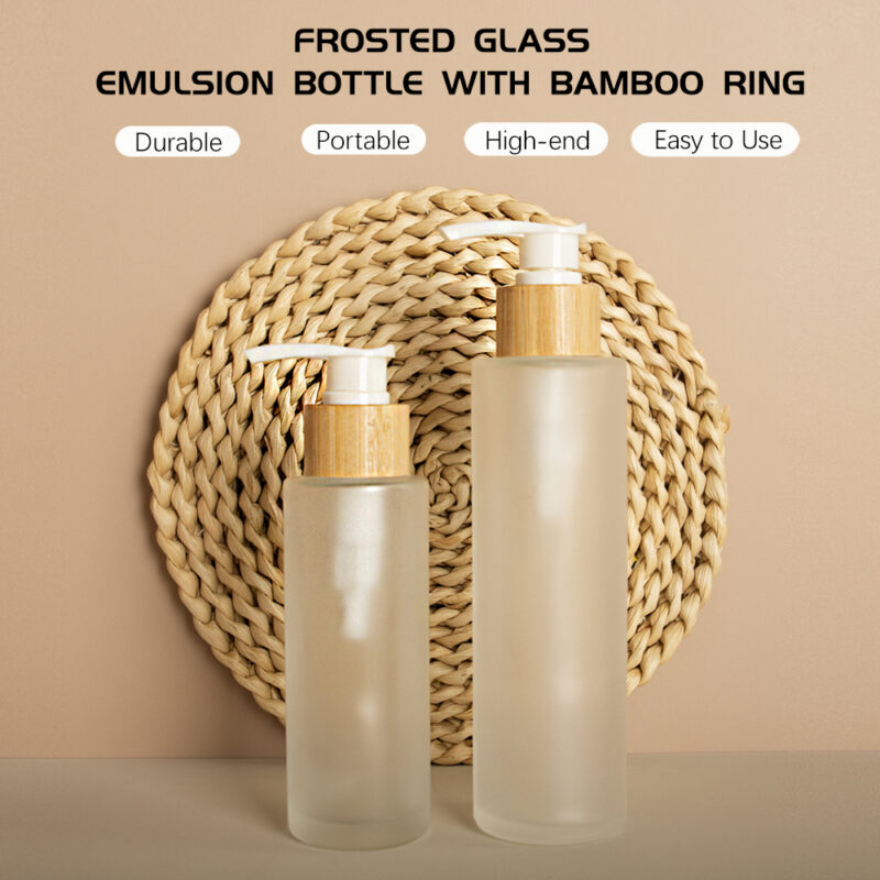 2025 New Frosted Glass Pump Lotion Bottle 100ml 120ml 150ml 200ml Long Mouth With Bamboo Lid for Skin Care Cream Serum Packaging - Image 4