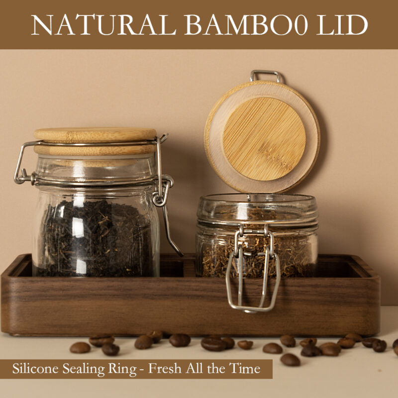 New Design Glass Sealed Jars With Bamboo Clip Lid Low MOQ 200ml Sustainable Storage Bottles for Honey Food Snacks - Image 4