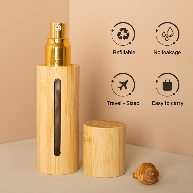 Travel-Size Flat Glass Jar Bamboo Pump Emulsion Cream Lotion Dispenser Toiletries Bottle Cosmetic Container Jar Diffuser Use - Image 3