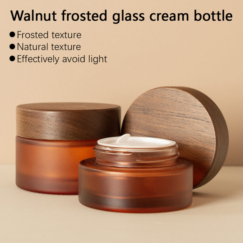 5/15/30/50/200ml Amber Glass Cream Jars Bamboo Lid Empty Container Cosmetics Lotions Body Scrubs Balms Hot Stamping Surface 50g