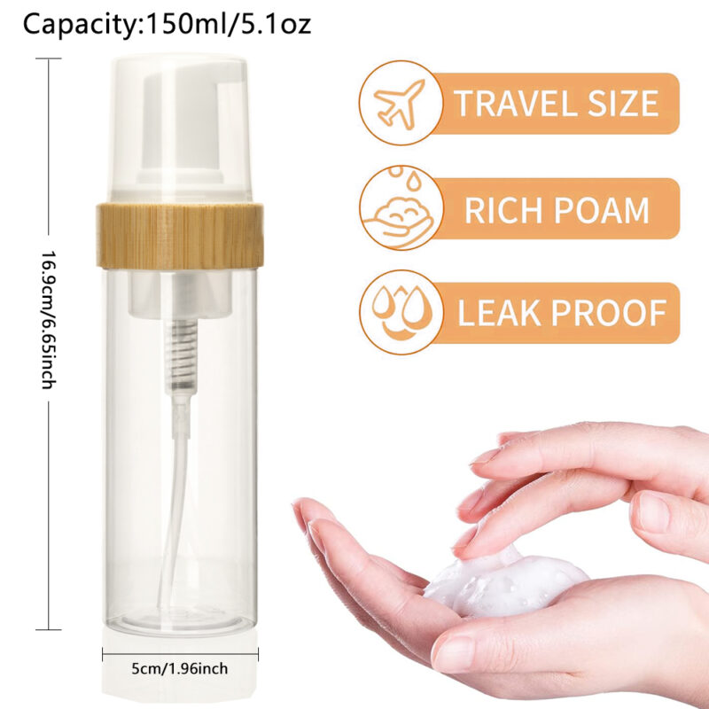 Stocked 150ml 5oz Plastic Foam Pump Bottle Dispenser Bamboo Ring Cylinder Shape Shampoo Cosmetics Facial Cleanser Packaging Box - Image 5