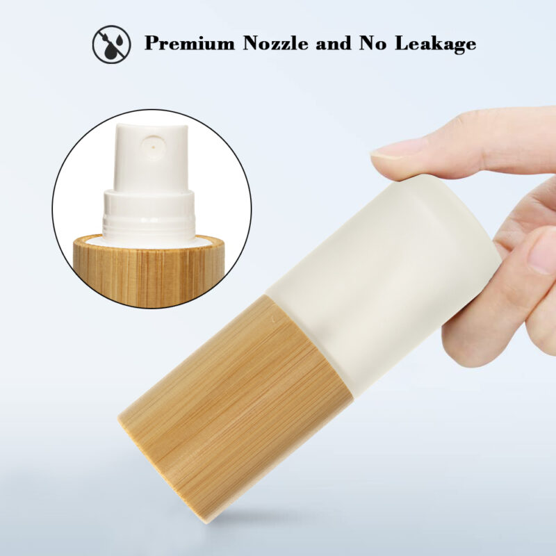 High Quality Frosted Glass Spray Bottle 30/60/100ml Bamboo Lid With Roll Cap & Fine Mist Screen Printed Surface in Stock - Image 4