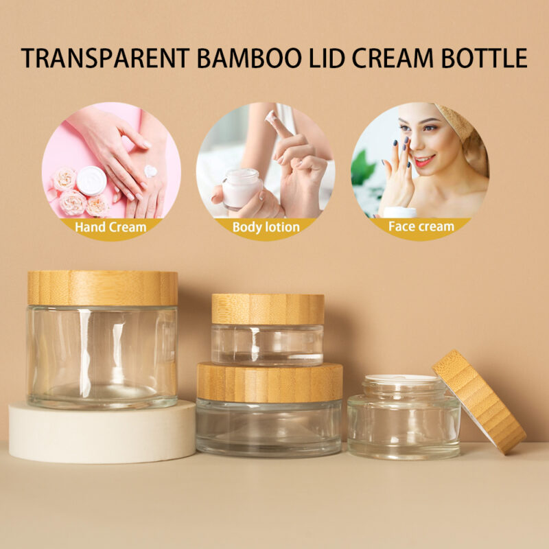 Eco-Friendly Bamboo Cosmetic Packaging Set 15g 30g 50g Flat Jar With Bamboo Cap 100ml Cream Bottle Packed in a Box - Image 4