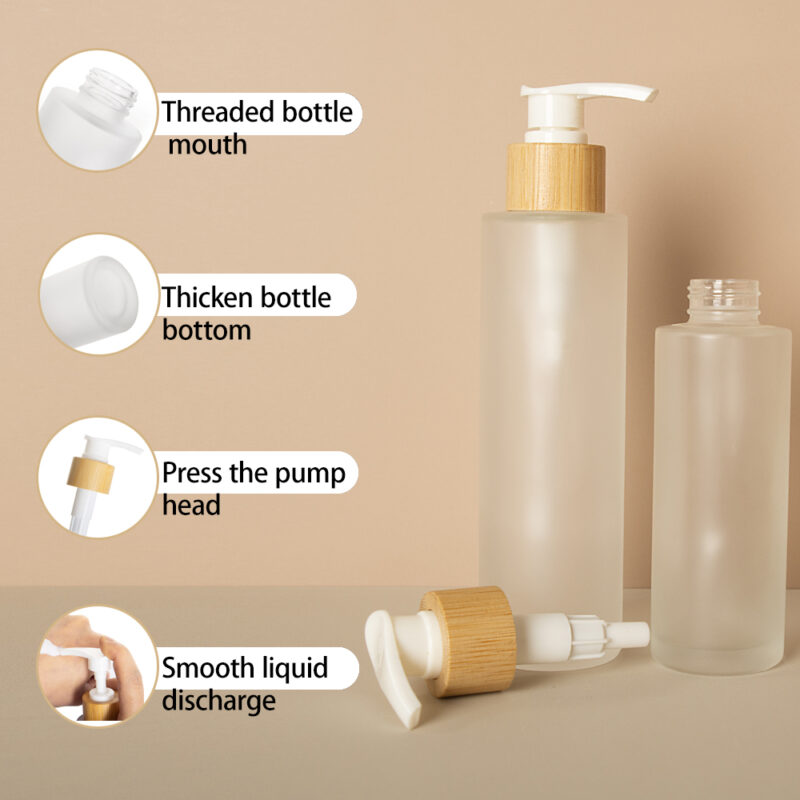2025 New Frosted Glass Pump Lotion Bottle 100ml 120ml 150ml 200ml Long Mouth With Bamboo Lid for Skin Care Cream Serum Packaging - Image 5