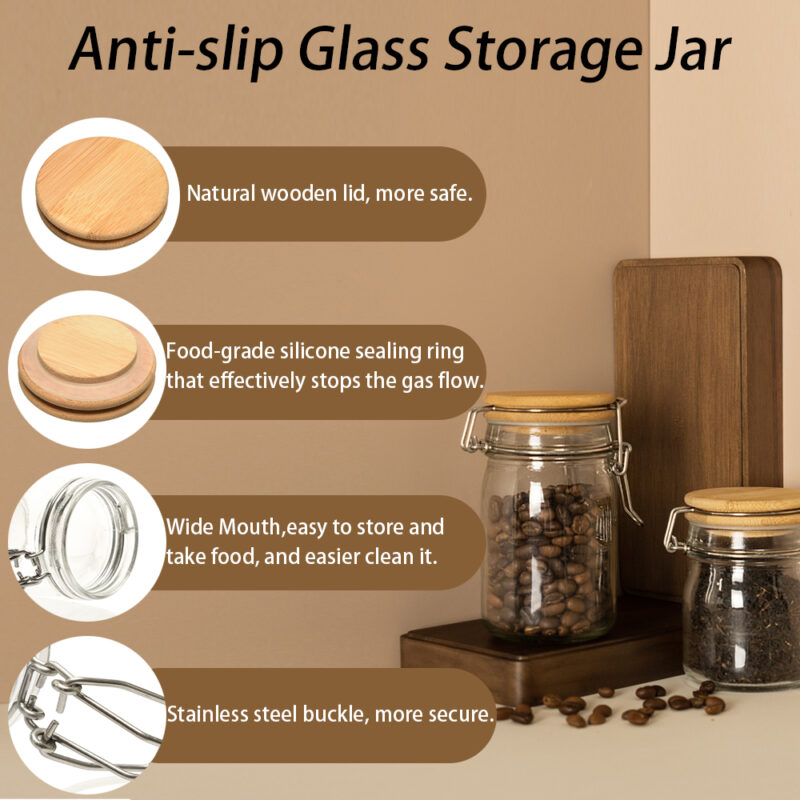 New Design Glass Sealed Jars With Bamboo Clip Lid Low MOQ 200ml Sustainable Storage Bottles for Honey Food Snacks - Image 5
