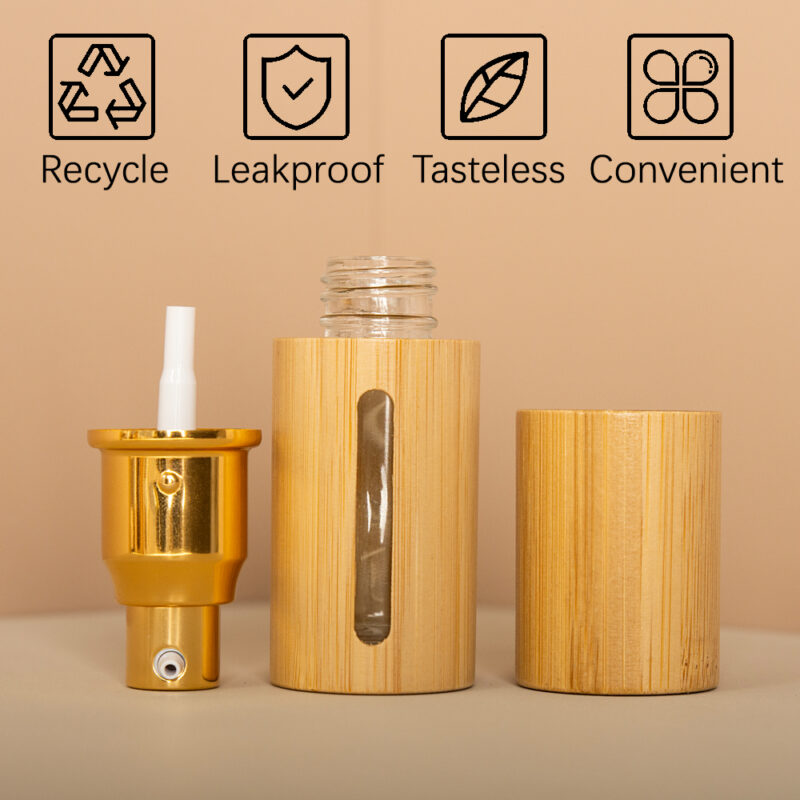 Travel-Size Flat Glass Jar Bamboo Pump Emulsion Cream Lotion Dispenser Toiletries Bottle Cosmetic Container Jar Diffuser Use - Image 4