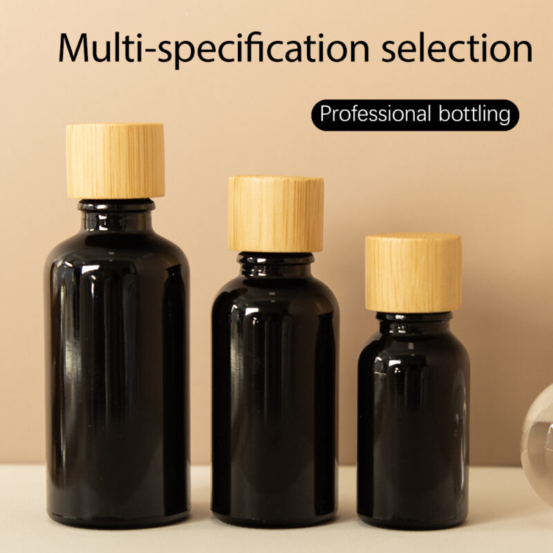 High Quality 50ml Flat Glass Essential Oil Bottle With Bamboo Lid and Wood Cap for Diffuser and Cream Multiple Sizes Available