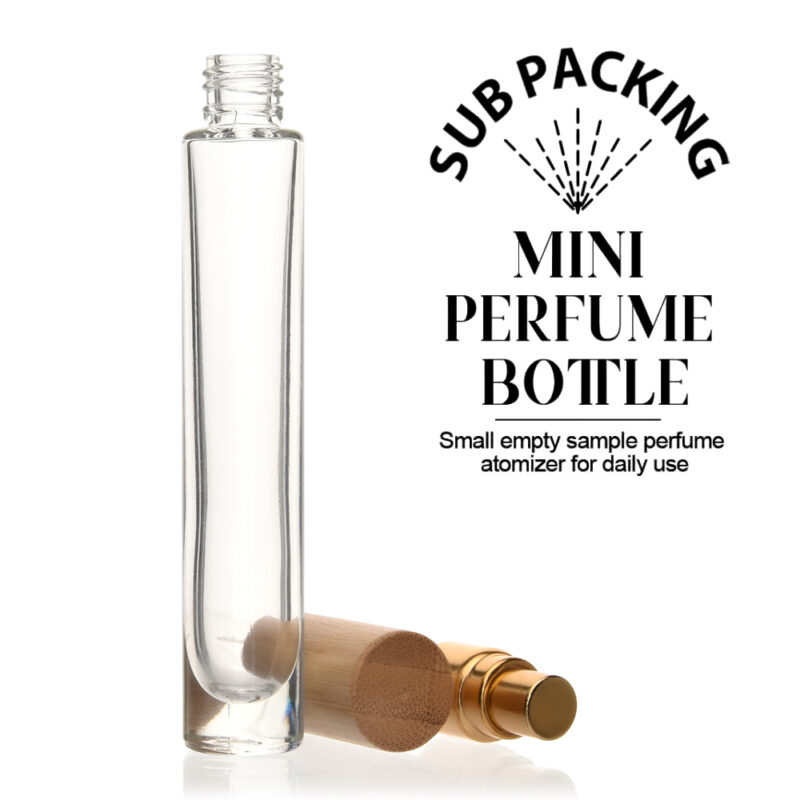 2025 Mini Portable 5ml 10ml Flat Glass Perfume Spray Bottle Gold Pump Head and Bamboo Lid Oil Diffuser and 2ml Capacity - Image 6