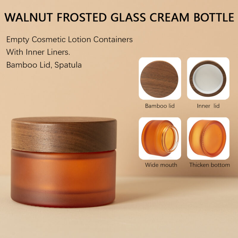 5/15/30/50/200ml Amber Glass Cream Jars Bamboo Lid Empty Container Cosmetics Lotions Body Scrubs Balms Hot Stamping Surface 50g - Image 5