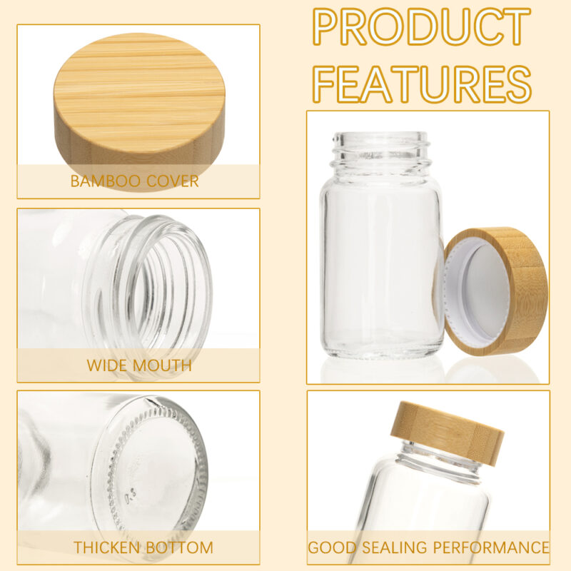 Multiple Sizes 50/60/80/100/120/150ml Glass Storage Jar With Bamboo Screw Lid Flat Shape for Food Medicine Spices Etc - Image 5