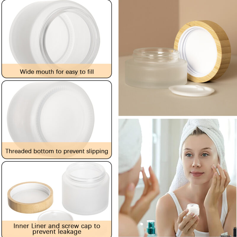 2025 Popular Frosted Glass Cream Jar With Natural Bamboo Lid 30ml Volume for Face Cream Packaging Screw Cap Sealing Type - Image 3