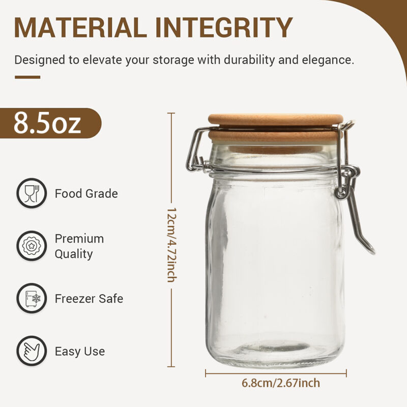 New Design Glass Sealed Jars With Bamboo Clip Lid Low MOQ 200ml Sustainable Storage Bottles for Honey Food Snacks - Image 6
