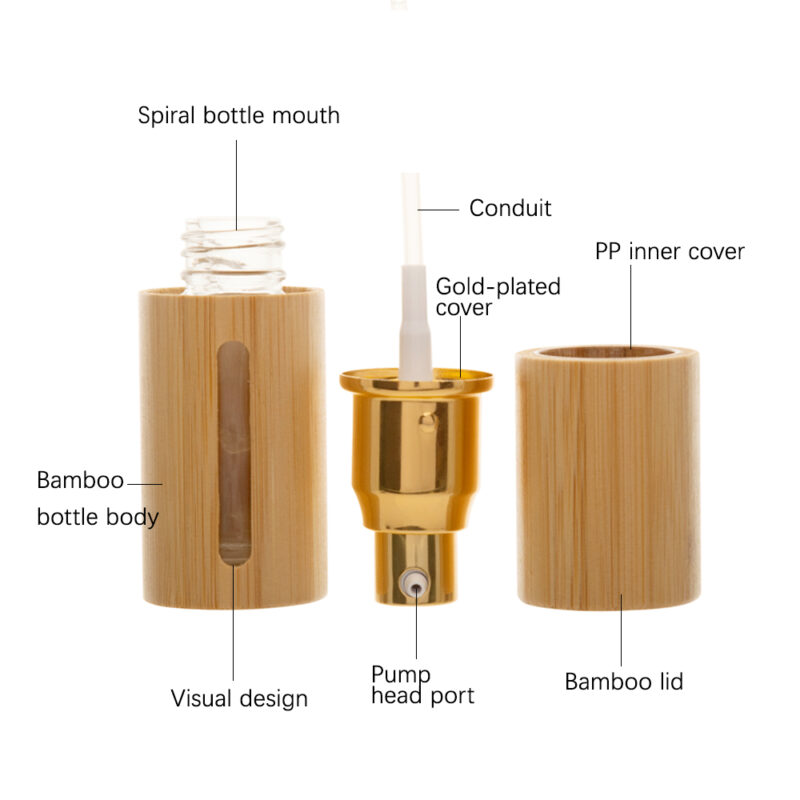 Travel-Size Flat Glass Jar Bamboo Pump Emulsion Cream Lotion Dispenser Toiletries Bottle Cosmetic Container Jar Diffuser Use - Image 5