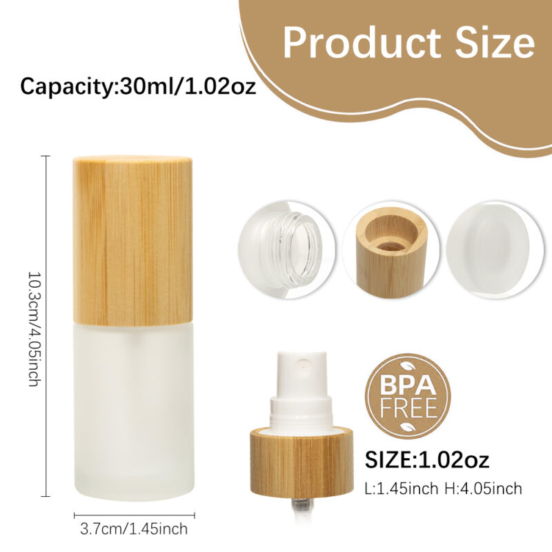 High Quality Frosted Glass Spray Bottle 30/60/100ml Bamboo Lid With Roll Cap & Fine Mist Screen Printed Surface in Stock - Image 6