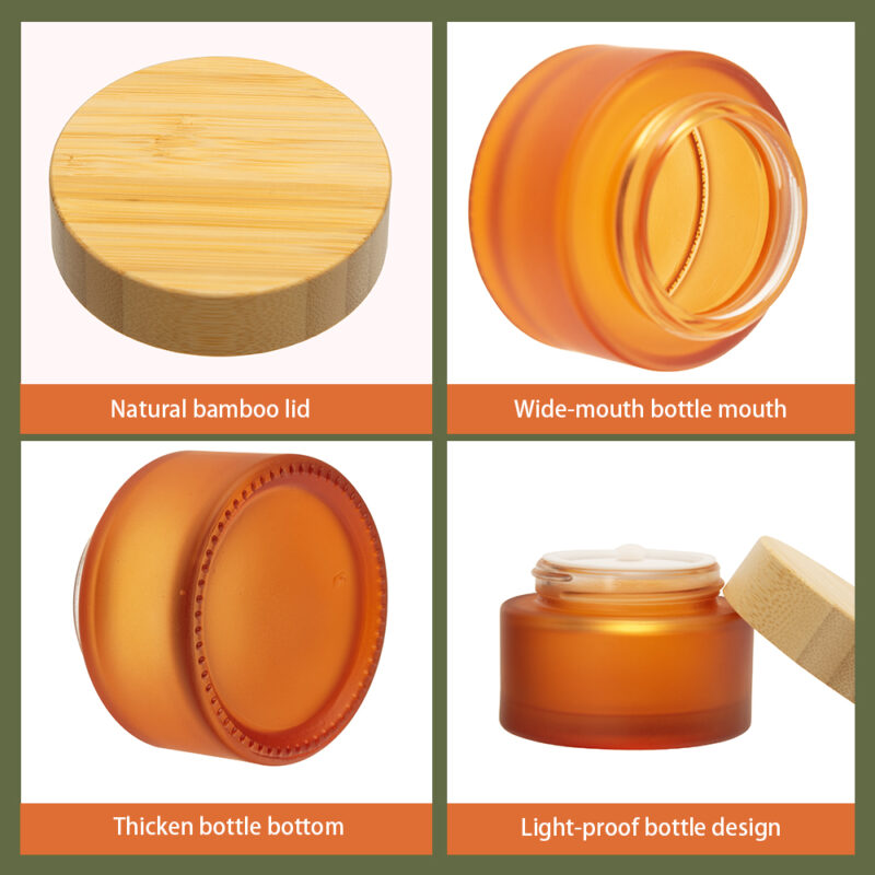 Mat Green 100g Stocked Empty Glass Cream Jar With Bamboo Lid 60ml Capacity Face Cream Lip Balm Eye Cream Scrubs Screw Cap Seal - Image 5