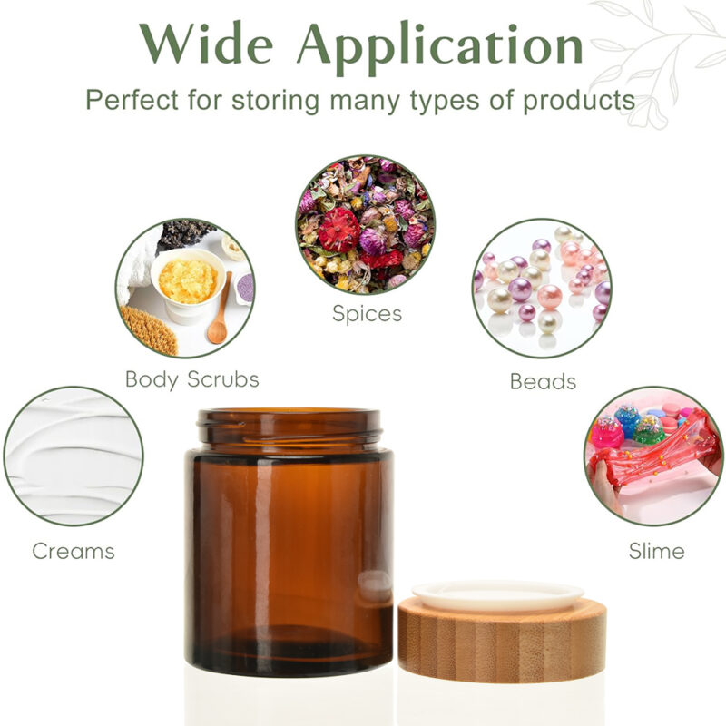 2025 Hot Selling 30ml Amber Glass Cream Jar With Bamboo Lid Flat Shape Screw Cap for Cosmetics Packaging Diffusers - Image 5