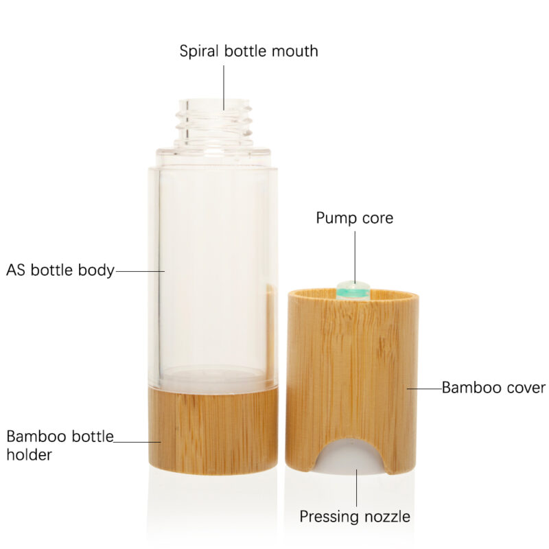 Refillable Transparent Plastic Airless Bottles 30/50/100ml With Bamboo Pump Head for Water Lotions Cosmetics-Package - Image 7