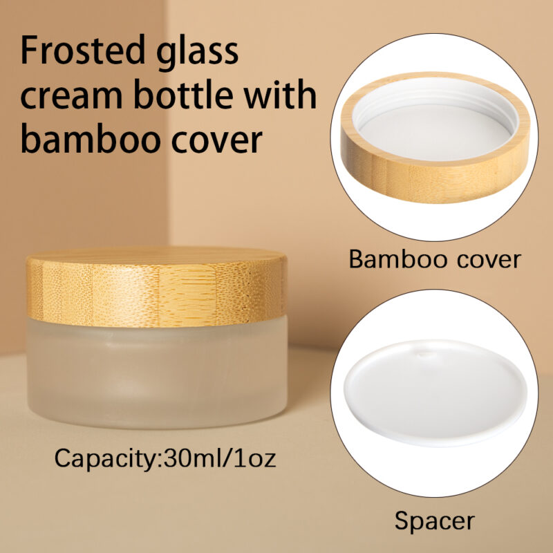 2025 Popular Frosted Glass Cream Jar With Natural Bamboo Lid 30ml Volume for Face Cream Packaging Screw Cap Sealing Type
