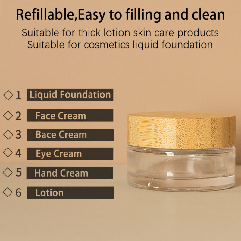 Eco-Friendly Bamboo Cosmetic Packaging Set 15g 30g 50g Flat Jar With Bamboo Cap 100ml Cream Bottle Packed in a Box - Image 5