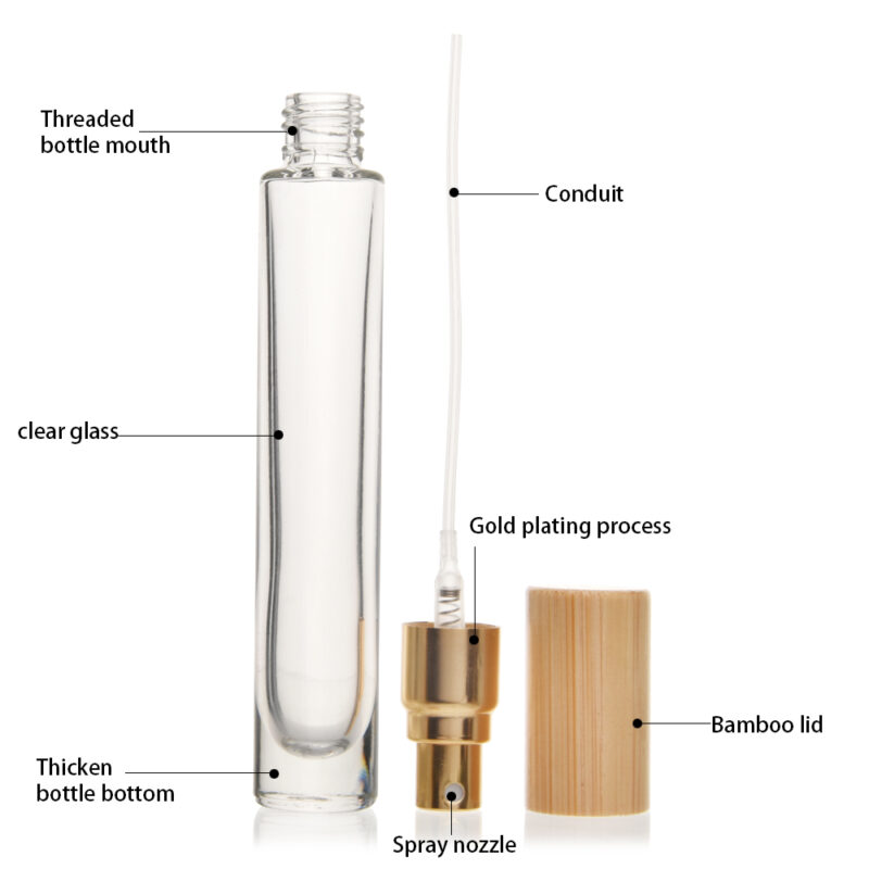 2025 Mini Portable 5ml 10ml Flat Glass Perfume Spray Bottle Gold Pump Head and Bamboo Lid Oil Diffuser and 2ml Capacity - Image 7
