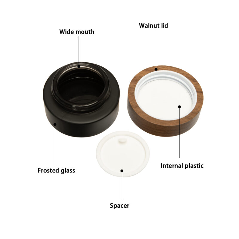 Mat Black 30ml-50ml Flat Glass Cream Jars With Wooden Screw Cap for Powder/Ointment Storage and Face Cream Use - Image 6
