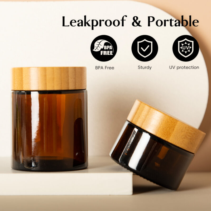 2025 Hot Selling 30ml Amber Glass Cream Jar With Bamboo Lid Flat Shape Screw Cap for Cosmetics Packaging Diffusers - Image 3
