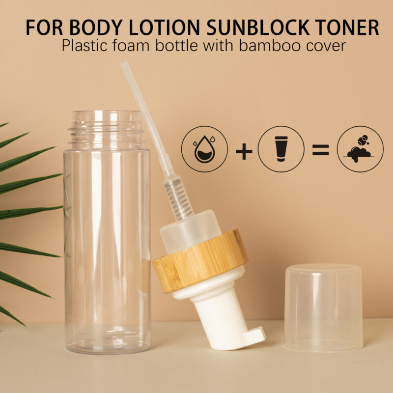 Stocked 150ml 5oz Plastic Foam Pump Bottle Dispenser Bamboo Ring Cylinder Shape Shampoo Cosmetics Facial Cleanser Packaging Box - Image 7