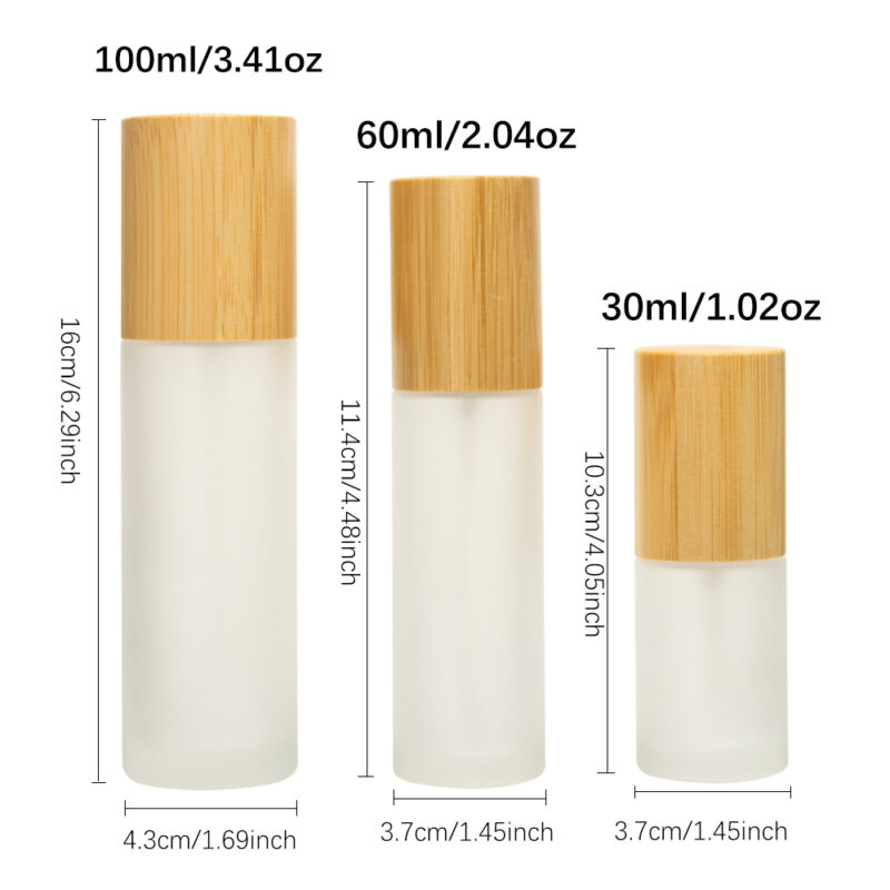 High Quality Frosted Glass Spray Bottle 30/60/100ml Bamboo Lid With Roll Cap & Fine Mist Screen Printed Surface in Stock - Image 7