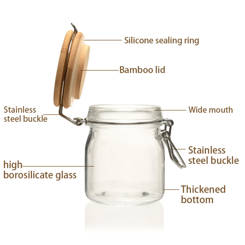 New Design Glass Sealed Jars With Bamboo Clip Lid Low MOQ 200ml Sustainable Storage Bottles for Honey Food Snacks - Image 7