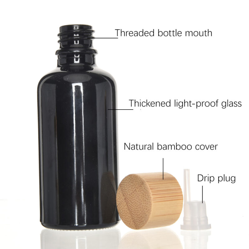 High Quality 50ml Flat Glass Essential Oil Bottle With Bamboo Lid and Wood Cap for Diffuser and Cream Multiple Sizes Available - Image 6