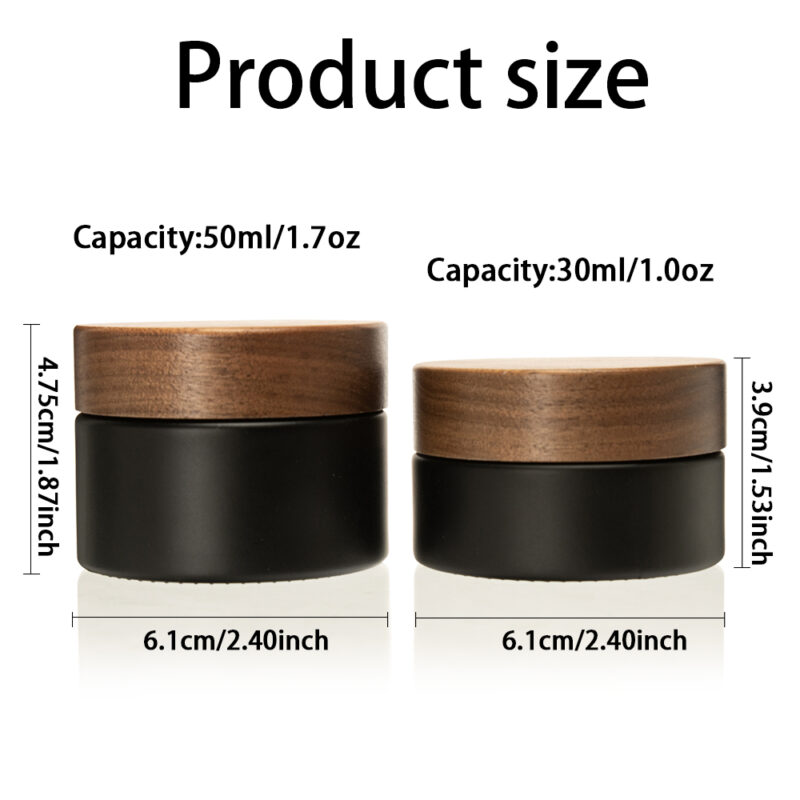 Mat Black 30ml-50ml Flat Glass Cream Jars With Wooden Screw Cap for Powder/Ointment Storage and Face Cream Use - Image 7