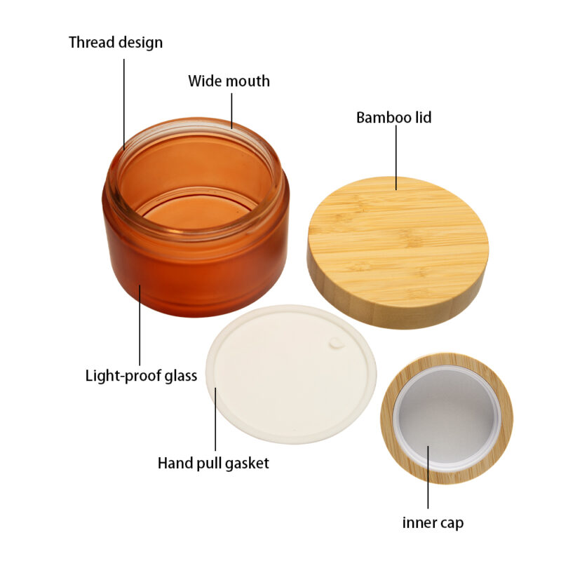 Mat Green 100g Stocked Empty Glass Cream Jar With Bamboo Lid 60ml Capacity Face Cream Lip Balm Eye Cream Scrubs Screw Cap Seal - Image 6